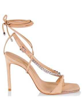 SCHUTZ Nude Ankle-Tie Stiletto with Crystal T-Strap